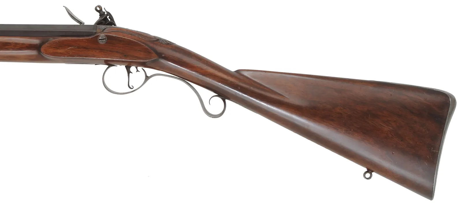 Fowler with Smooth and Rifled Barrels,
20 gauge, 35-1/2" octagon-to-round barrel,
.54 caliber, 33" octagon-to-round barrel,
L&R flint lock, walnut, iron trim, used