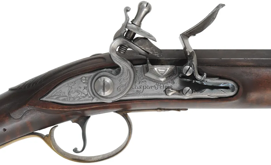 Early Southern Mountain Rifle,
.40 caliber 46" swamped barrel,
TRS flint lock, maple, brass trim, used Early Southern Mountain Rifle,
.40 caliber 46" swamped barrel,
TRS flint lock, maple, brass trim, used