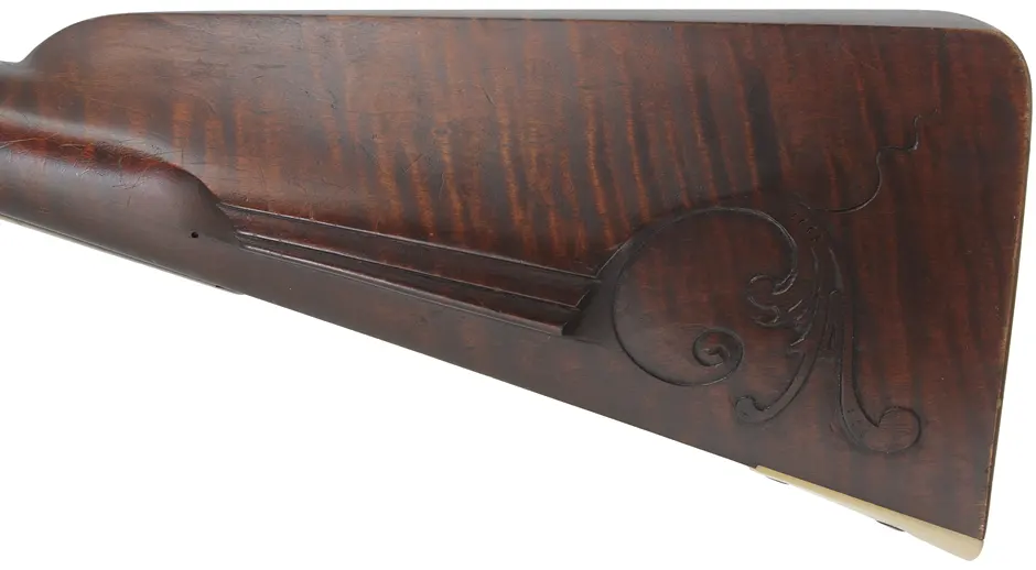 Early Southern Mountain Rifle,
.40 caliber 46" swamped barrel,
TRS flint lock, maple, brass trim, used Early Southern Mountain Rifle,
.40 caliber 46" swamped barrel,
TRS flint lock, maple, brass trim, used