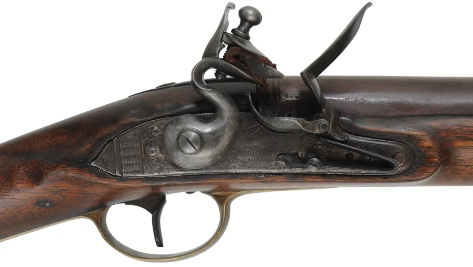 Antique Belgian Musket
.69 caliber, 39" barrel,
walnut stock, brass trim, reconverted flintlock Antique Belgian Musket
.69 caliber, 39" barrel,
walnut stock, brass trim, reconverted flintlock