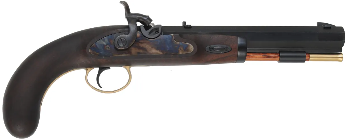 Lyman Great Plains Pistol,
.54 caliber, 8" barrel,
percussion, walnut, belt hook, used Lyman Great Plains Pistol,
.54 caliber, 8" barrel,
percussion, walnut, belt hook, used
