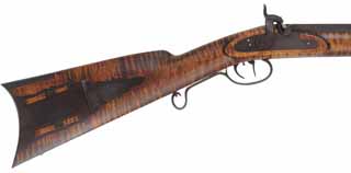 Hawken Rifle,
.54 caliber, 34" Rice tapered barrel,
R.E. Davis percussion lock, curly maple, iron trim,
new, unfired, by M. Sullivan