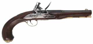 Kentucky Pistol,
.50 caliber 8-1/2" octagon-to-round barrel,
small Queen Anne flintlock, walnut, brass furniture, appears as-new