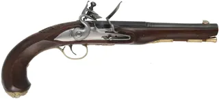Kentucky Pistol,
.50 caliber 8-1/2" octagon-to-round barrel,
small Queen Anne flintlock, walnut, brass furniture, appears as-new