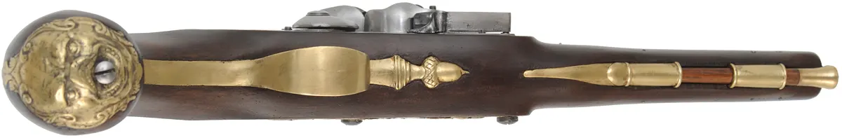 Kentucky Pistol,
.50 caliber 8-1/2" octagon-to-round barrel,
small Queen Anne flintlock, walnut, brass furniture, appears as-new
