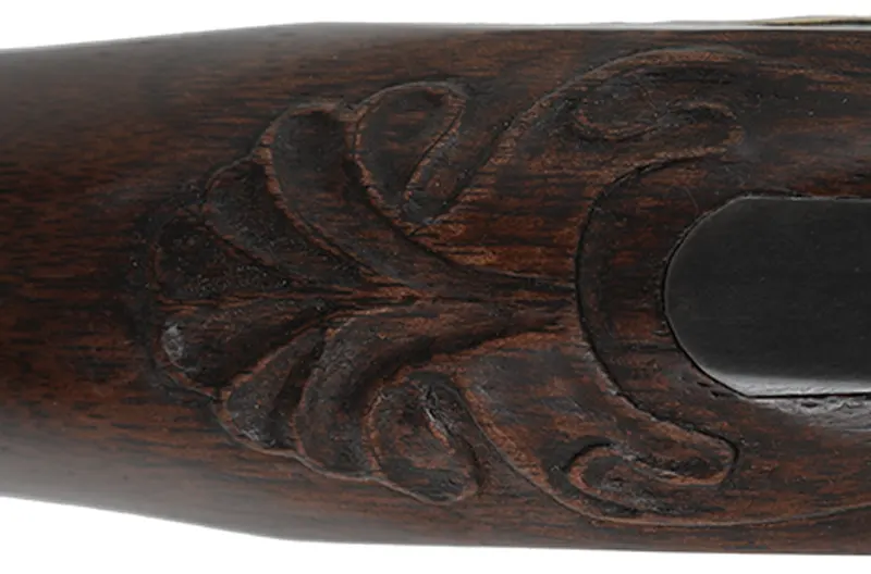 Kentucky Pistol,
.50 caliber 8-1/2" octagon-to-round barrel,
small Queen Anne flintlock, walnut, brass furniture, appears as-new