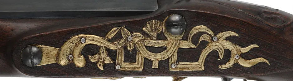 Kentucky Pistol,
.50 caliber 8-1/2" octagon-to-round barrel,
small Queen Anne flintlock, walnut, brass furniture, appears as-new