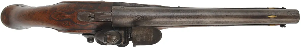 Antique Model 1789 Saxony Dragoon Pistol,
.69 caliber,  10-3/4" barrel, 
flintlock, walnut, brass, captured steel rod