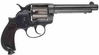 Colt Model 1878 Double Action Revolver
caliber .45 Colt, 5-1/2" barrel,
refinished blue, checkered rubber grips,
mfg. circa 1899 by Colt Firearms Mfg. Co.