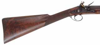 Flint Fowling Gun,
24 gauge, 30-1/2" octagon-to-round barrel,
flintlock, checkered walnut, iron trim,
used, by Ron Paull