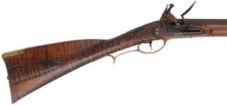 Virginia Valley Longrifle,
.50 caliber, 39-3/4" swamped barrel, 
round faced flintlock, curly maple, brass,
new, unfired, signed by Mike Compton