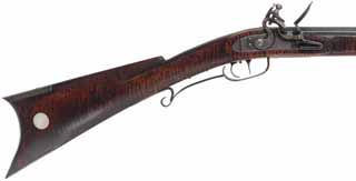 Southern Mountain Rifle,
.45 caliber, 42" Rice swamped barrel,
Chambers' Ketland lock, curly maple, hand forged iron trim, 
as new, signed L. Wise