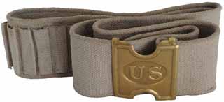 Reproduction M1881 Mills Belt and Buckle 
3" canvas belt with loops for .45-70 Gov't cartridges, used