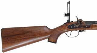 Gibbs Match Rifle,
.45 caliber fast twist, 35" octagon-to-round barrel,
percussion, checkered walnut, pistol grip,
tang sight, spirit level globe sight, 
used, by Davide Pedersoli & Co.