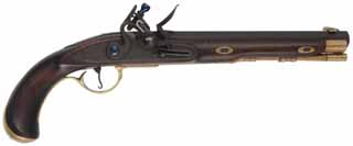 Kentucky Pistol,
.40 caliber, 9-1/2" barrel, 
flintlock, curly maple, brass trim, 
used, by the late Harold Stansfield