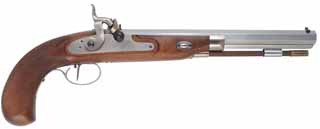  Charles Moore Pistol , .36 caliber, 11" barrel, percussion, walnut, iron trim, set trigger, with factory box, by Davide Pedersoli 