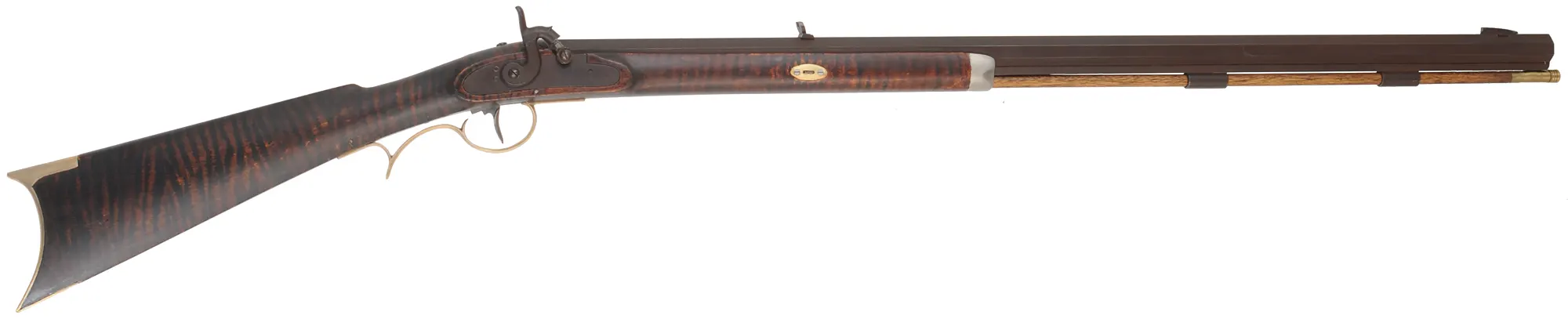 Henry E. Leman ~ Lancaster, Pennsylvania,
.50 caliber, 34" Green River Rifle Works barrel,
Siler Mountain percussion, faux stripe maple, brass,
used, by Les Bennet formerly of Green River Rifle Works, Roosevelt, Utah