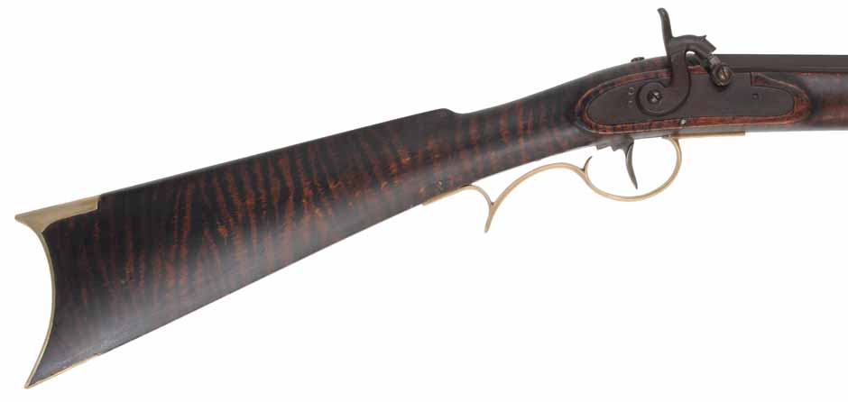 Henry E. Leman ~ Lancaster, Pennsylvania,
.50 caliber, 34" Green River Rifle Works barrel,
Siler Mountain percussion, faux stripe maple, brass,
used, by Les Bennet formerly of Green River Rifle Works, Roosevelt, Utah