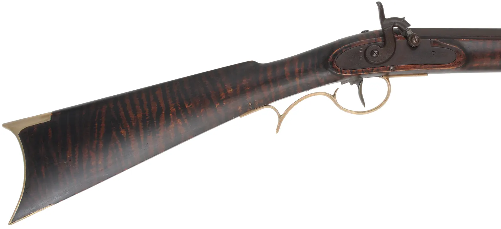 Henry E. Leman ~ Lancaster, Pennsylvania,
.50 caliber, 34" Green River Rifle Works barrel,
Siler Mountain percussion, faux stripe maple, brass,
used, by Les Bennet formerly of Green River Rifle Works, Roosevelt, Utah