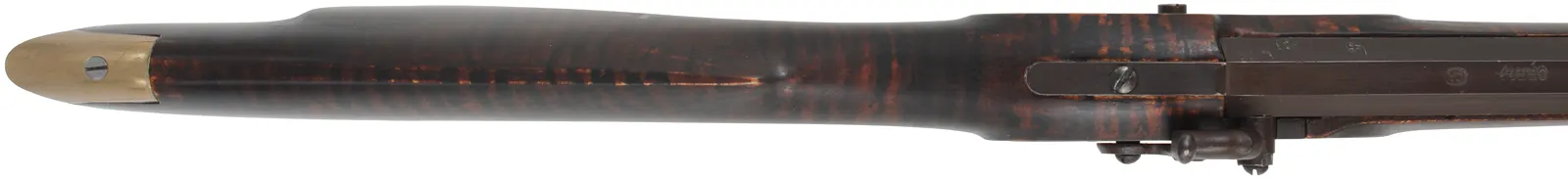 Henry E. Leman ~ Lancaster, Pennsylvania,
.50 caliber, 34" Green River Rifle Works barrel,
Siler Mountain percussion, faux stripe maple, brass,
used, by Les Bennet formerly of Green River Rifle Works, Roosevelt, Utah