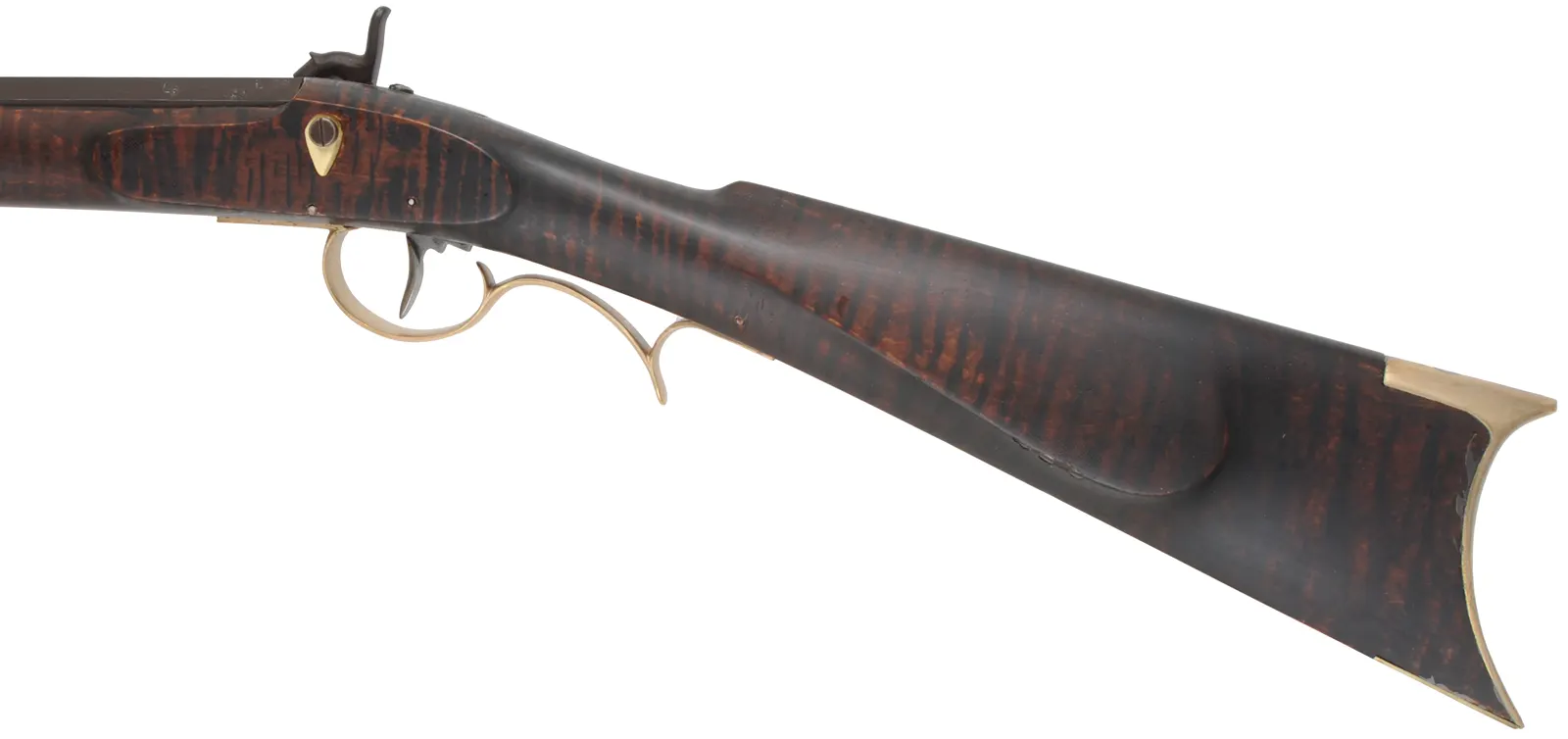 Henry E. Leman ~ Lancaster, Pennsylvania,
.50 caliber, 34" Green River Rifle Works barrel,
Siler Mountain percussion, faux stripe maple, brass,
used, by Les Bennet formerly of Green River Rifle Works, Roosevelt, Utah