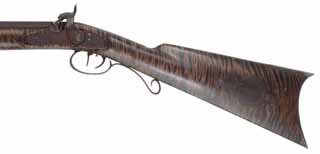  Left Hand Hawken Rifle .50 caliber, 33" Green Mountain barrel, curly maple, iron trim, percussion, used, signed by J. F. Bergmann 