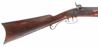 Hawken Rifle,
.54 caliber, 36" Douglas XX barrel,
walnut, iron, percussion, fine quality,
used, signed by Robert S. Hannahs