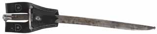 British Pattern 1856 Bayonet, 
22-3/4" Yataghan blade, iron guard, checkered handle,
metal scabbard, modern leather frog