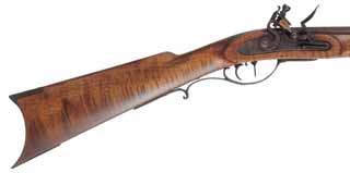 Tennessee Longrifle,
 .40 caliber, 42" Colerain barrel,
L&R John Bailes flintlock, maple, iron trim, used