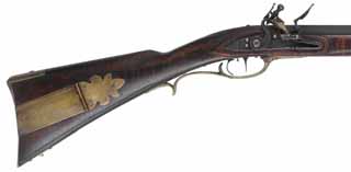 Pennsylvania Longrifle,
.50 caliber, 42" Rice swamped barrel,
Chamber's Golden Age flintlock, maple, brass trim, used