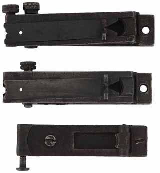 Lot of Three Buffington Rear Sight Assemblies,
from 1884 Springfield trapdoor rifle, all is various states of dis-repair, no mounting screws