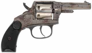 Antique Bulldog XL Revolver,
.32 centre fire, 3" barrel,
6 shot cylinder, hard rubber grips, nickel plating,
folding hammer spur, by Hopkins & Allen