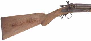 Antique Breech Loading Double Shotgun,
12 gauge, 30" Damascus barrels,
sanded walnut, very loose action, pitted bores,
marked with spurious J. Manton