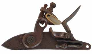 Used ~ Flintlock,
appears to be unmarked Belgian copy
1805 Harper's Ferry Pistol lock, aged patina