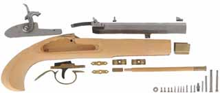 Kentucky Pistol Kit, 
.45 caliber, 6-1/8" barrel, 
percussion, beech, brass, 
unassembled kit, for Ultra-Hi by Miroku, Japan