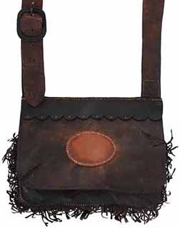 Hunting Pouch, 
8-1/2 by 6-1/2", bark tanned, 
double bag, fringed,
hand made, by Scott & Cathy Sibley
