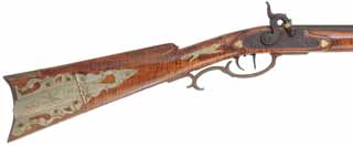 Late Golden Age Longrifle,
.36 caliber, 40" barrel,
percussion, curly maple, nickel silver, percussion, used