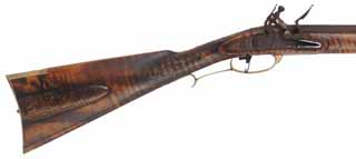Lancaster County, Pennsylvania Longrifle,
.50 caliber 38" Rice swamped barrel,
flintlock, curly maple, brass,
new, unfired, by Mike Compton