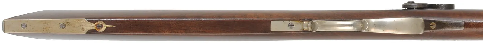 Antique Halfstock Rifle
.38 caliber fast twist, 34-1/2" barrel,
walnut, saw handle, nickel silver,
J.H. Woods Helena, KY marked percussion lock Antique Halfstock Rifle
.38 caliber fast twist, 34-1/2" barrel,
walnut, saw handle, nickel silver,
J.H. Woods Helena, KY marked percussion lock