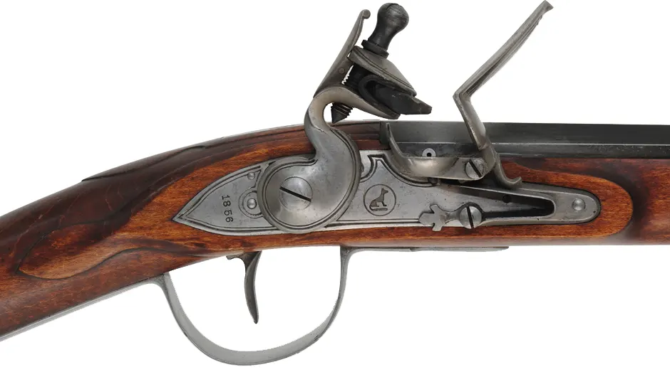 Northwest Trade Gun,
20 gauge, 33" tapered octagon-to-round barrel,
LOTT flintlock, maple, brass & iron, used Northwest Trade Gun,
20 gauge, 33" tapered octagon-to-round barrel,
LOTT flintlock, maple, brass & iron, used