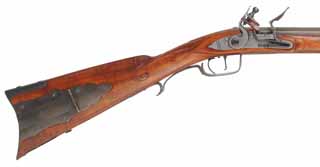 Southern Mountain Rifle,
 .45 caliber, 42" Rice barrel,
Chambers flintlock, maple, iron trim,
used, by Randall Buchanan