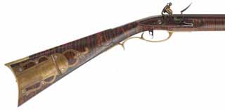 Fine Bedford County Longrifle,
.45 caliber, 43-3/4" straight octagon barrel,
Russ Hamm flintlock, curly maple, engraved brass,
signed by Don King