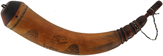 Powder Horn,
12", scrimshaw Federal eagle, 
sun, iron staple