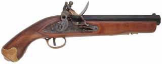 Smoothbore Pistol
.69 caliber smoothbore, 9" octagon barrel, 
non-functional lock, no ramrod, used, made in Japan by Miroku