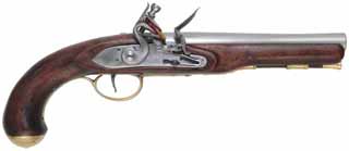 Ketland Trade Pistol
.62 caliber smoothbore, 8" tapered round barrel,
L&R flintlock, walnut, brass trim,
used, by K. Lincavage