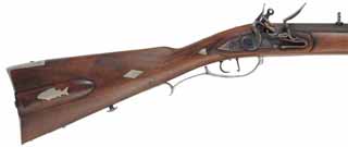 Jaeger Rifle,
.54 caliber, 28" barrel,
flintlock, with additional percussion lock, 
walnut, iron trim, sling,
used, by Davide Pedersoli