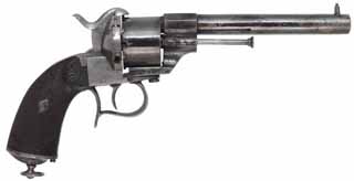 1854 LeFauchuex Pin Fire Revolver,
caliber 12mm pin fire, 7-1/2" barrel,
Systeme Lefaucheux, by Andres Osa in Eibar, Spain