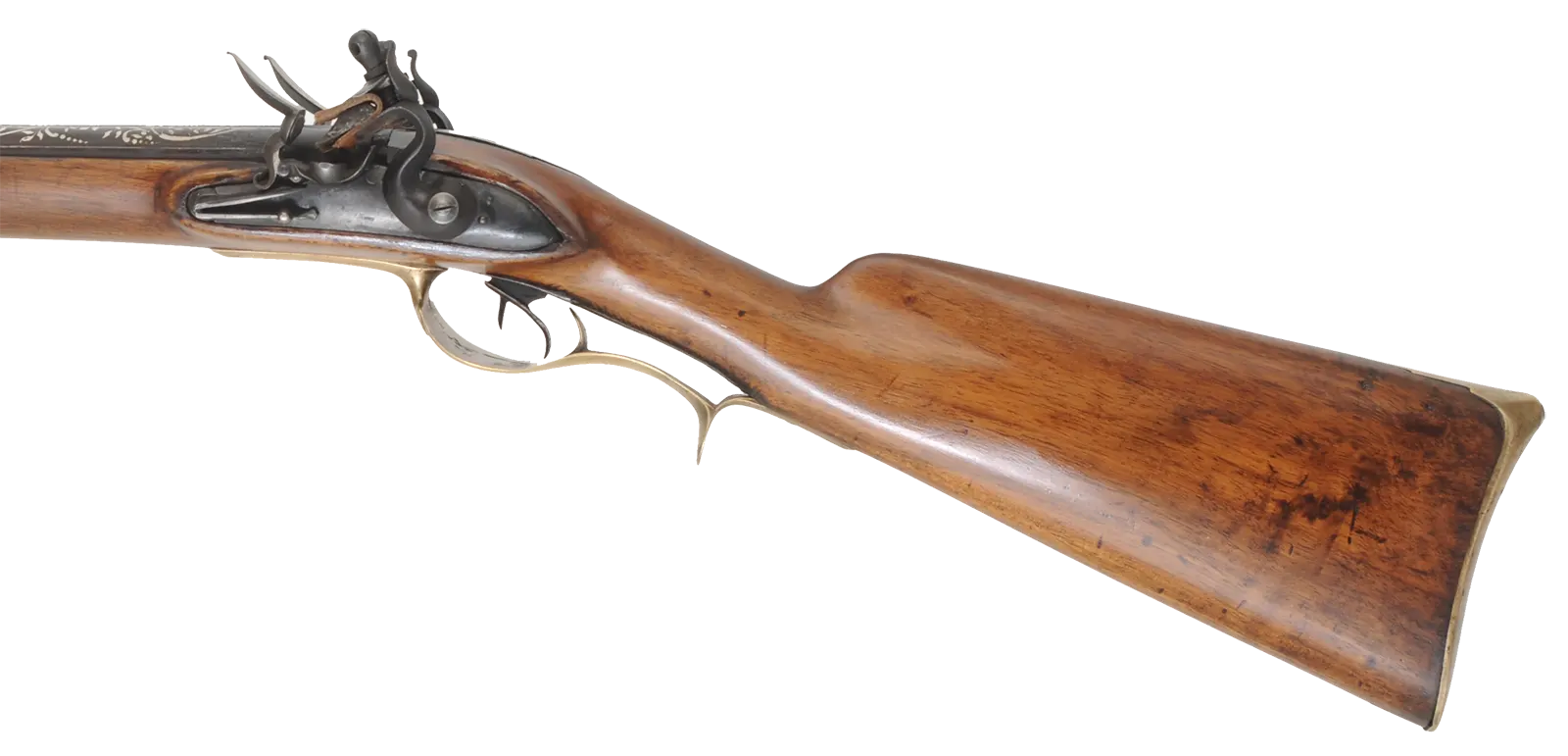 Antique Double Shotgun,
28 gauge, 30-1/2" Damascus barrels,
reconverted flintlock, refinished walnut, used, 
signed by Staeth A Wertheim