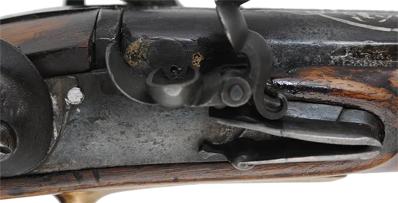 Antique Double Shotgun,
28 gauge, 30-1/2" Damascus barrels,
reconverted flintlock, refinished walnut, used, 
signed by Staeth A Wertheim