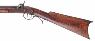 Left hand Henry E. Leman Indian Trade Rifle,
.54 caliber, 36" barrel, 
left hand Siler percussion, maple, iron trim,
used, by Jack Garner